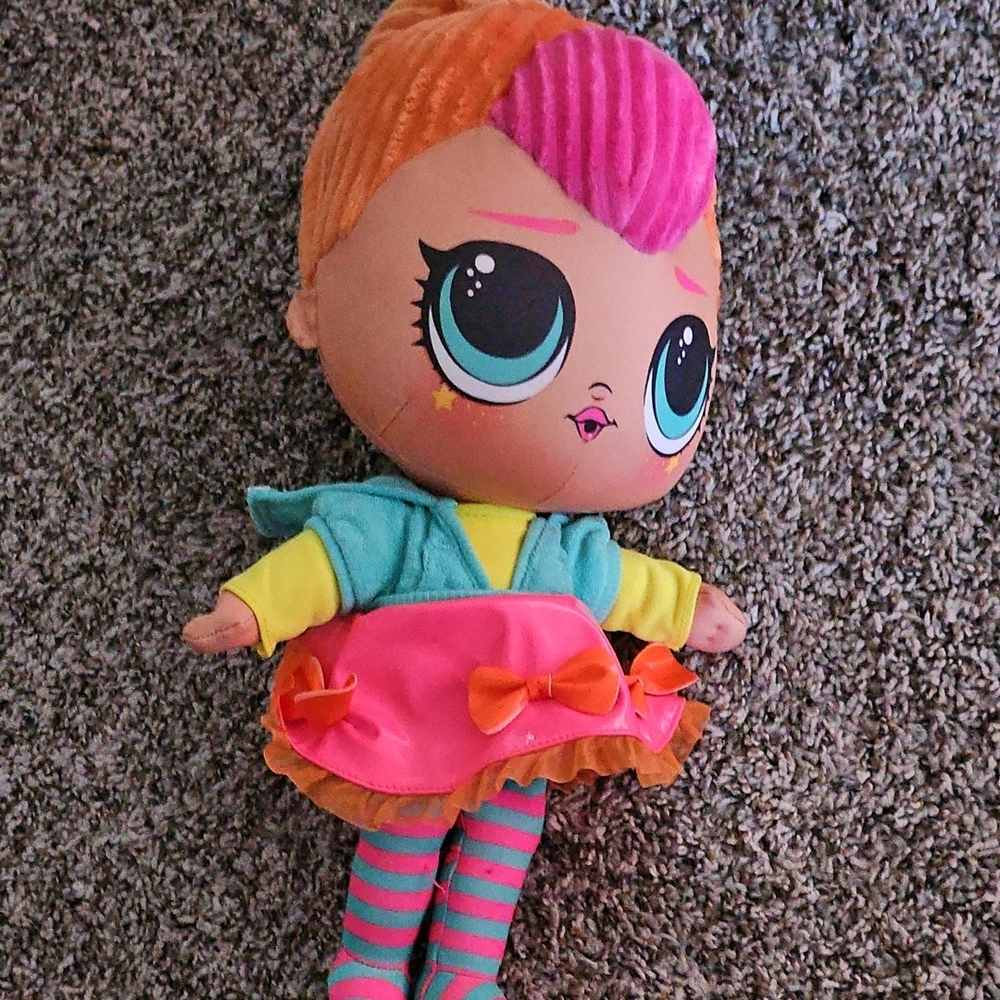 Colorful Doll with Orange Hair and Pink Dress